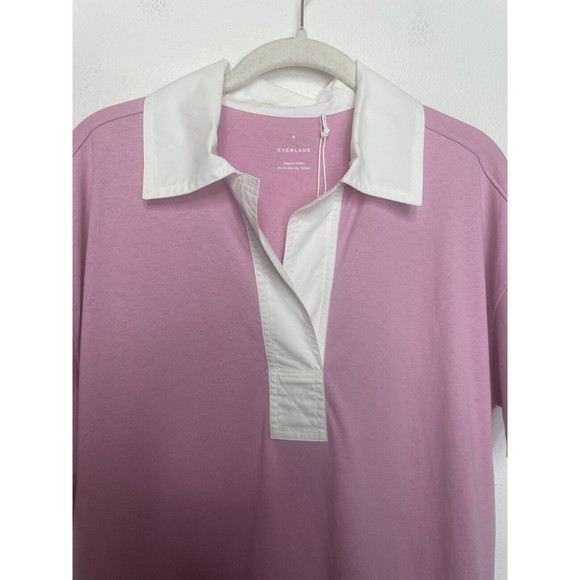 Everlane Medium The Organic Cotton Polo Mini Shirt Dress Purple Short Sleeve New - Picture 6 of 15